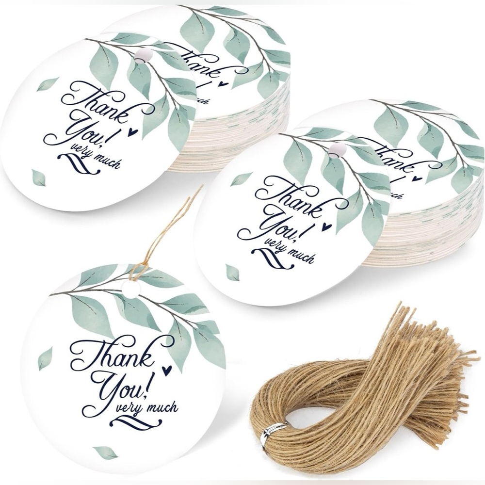 120 pcs ‘Thank You’ Tags with Twine - Green Leaf Design